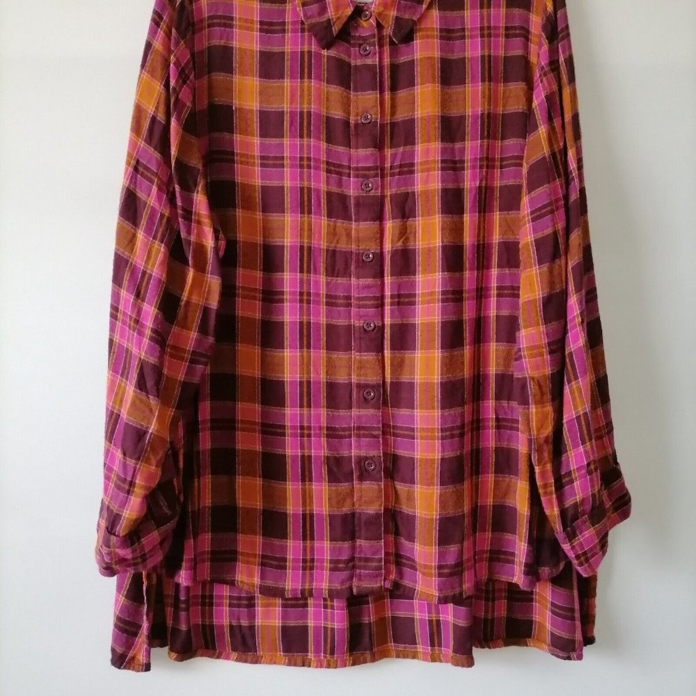 Lane Bryant Multicolor Collared Plaid Hi Low Hem Button Up Shirt Size 18/20 - Picture 3 of 7
